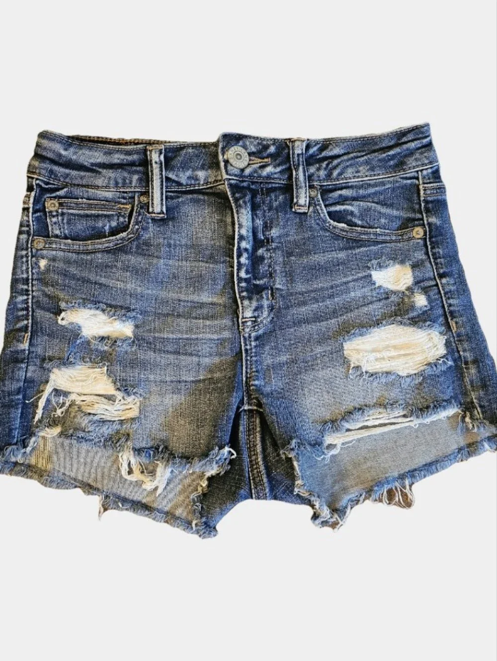American Eagle Dark Wash Distressed Cut-Off Denim Shorts Size 4 - Picture 1 of 9